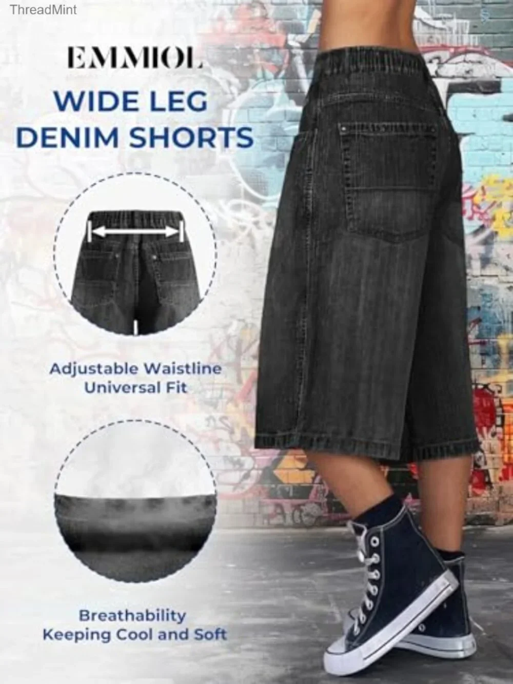 Baggy Wide Leg Denim Shorts for Women Y2K Streetwear Bermuda with Pockets